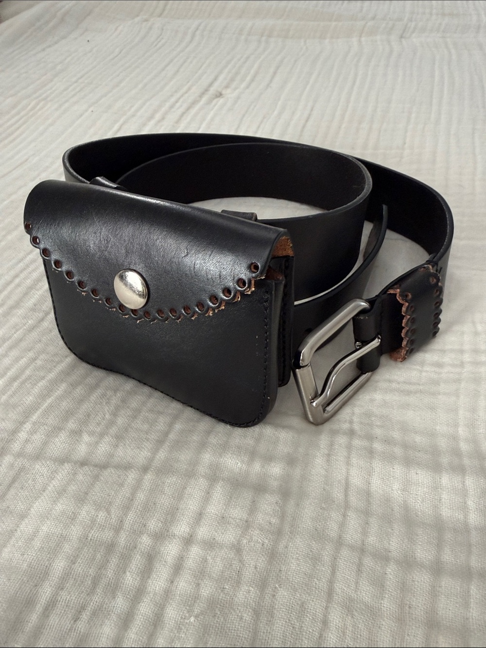 NWOT Black Leather Belt Bag with Silver Hardware